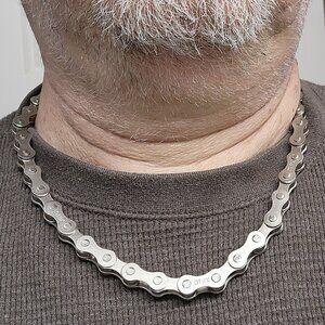 Bike Chain Necklace, Gothic Punk Bikers cosplay Silver Chrome Cyclist